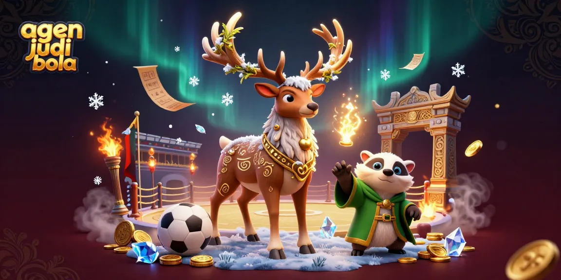 Wager on sports with agen judi bola in a vibrant, cinematic 3D gaming scene featuring a druid stag.