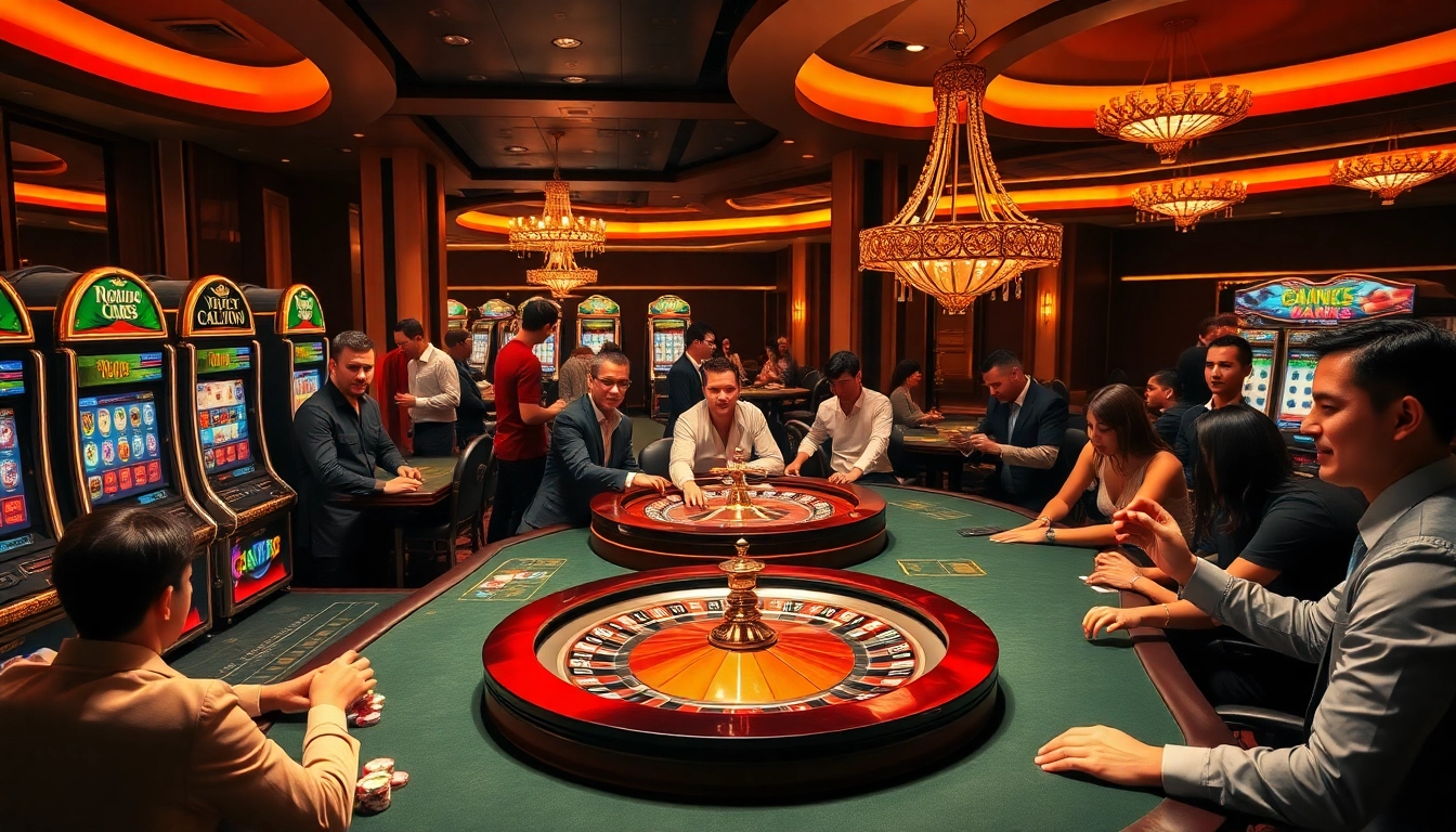 Des parieurs engagés dans un casino en ligne fiable, des joueurs excités profitant de divers jeux avec des jetons et des cartes.