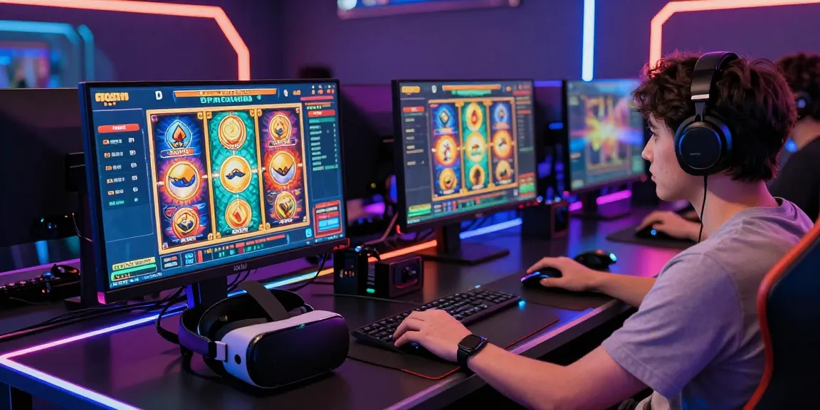 Exciting gameplay at spaceman88 showcasing vibrant slot machines and modern gaming setup.