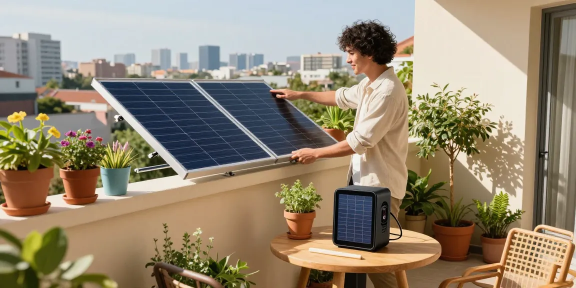 Balcony Solar panel installation with homeowner enjoying urban view.