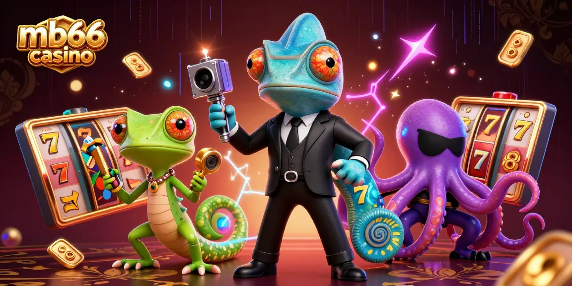 Spin the reels at mb66 casino with a thrilling 3D scene of characters and casino elements.