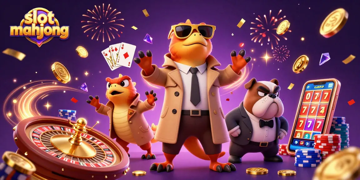Experience slot mahjong excitement with raptors in a trench coat, ready to win in the casino.