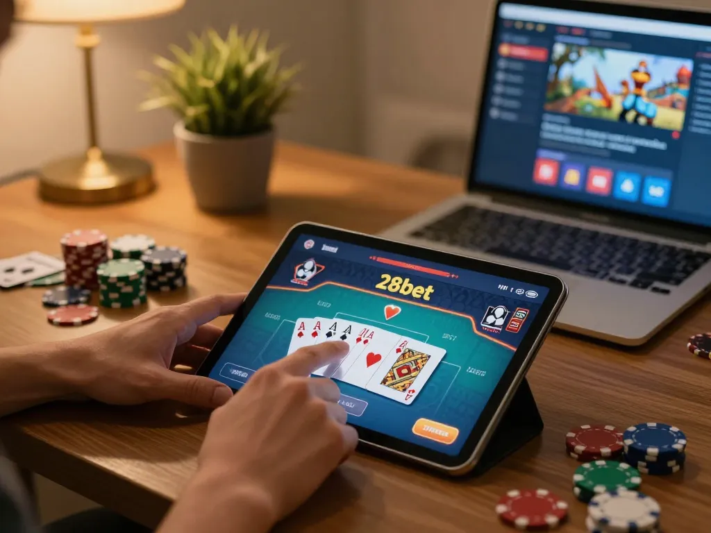 Engaging online poker game interface at trang chủ 28bet showing player placing bets.
