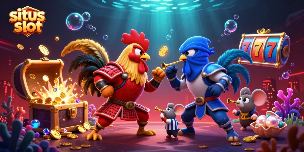 Experience thrilling action in this situs slot scene with cartoon roosters and slot elements