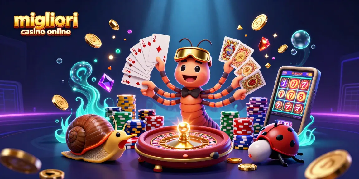 I migliori casino online con un dealer millipede che distribuisce carte in un ambiente ricco di giochi e monete d'oro.