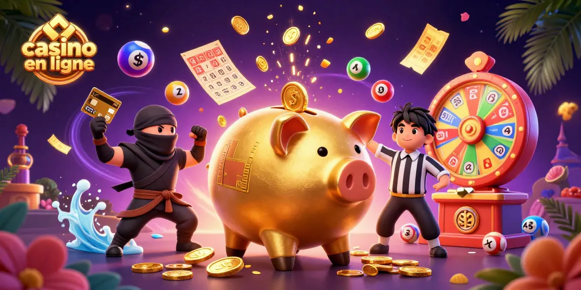 Jouez sur un casino en ligne avec des personnages et des éléments dynamiques dans une illustration 3D colorée.