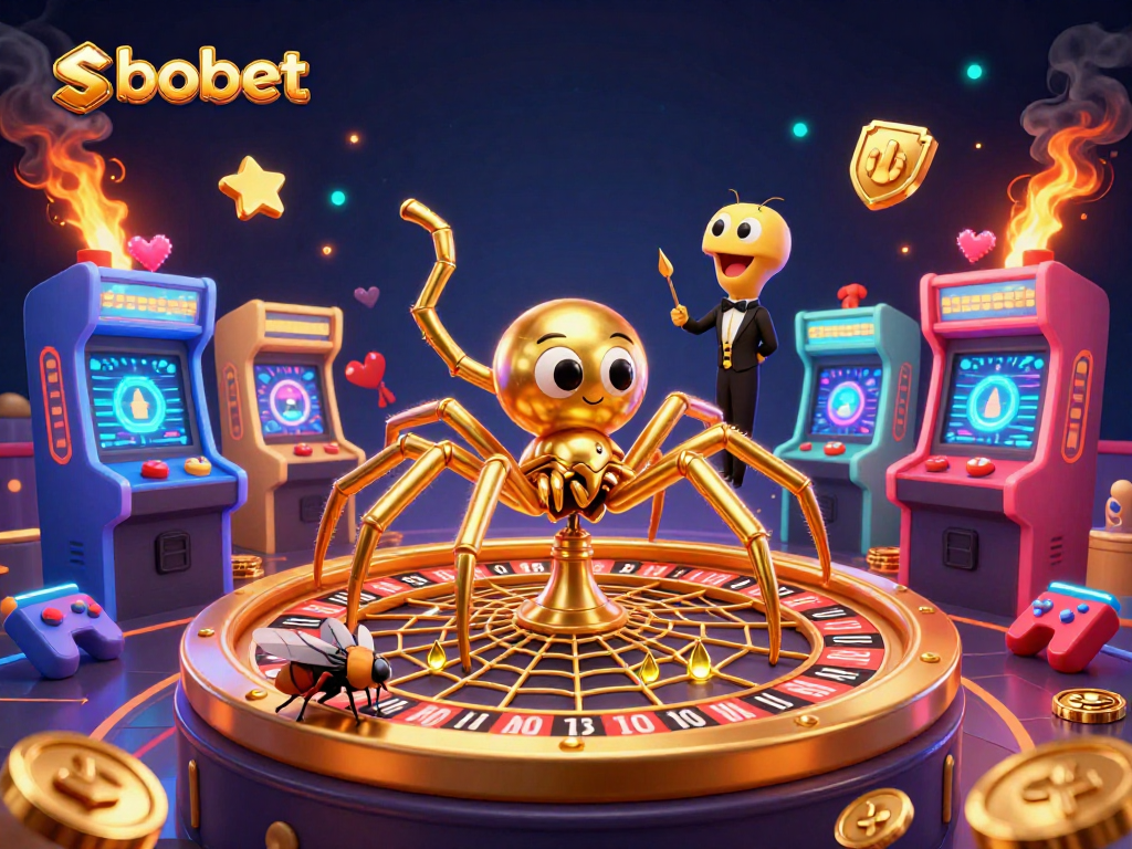 sbobet bets spin in a vibrant casino scene with a golden spider and centipede croupier