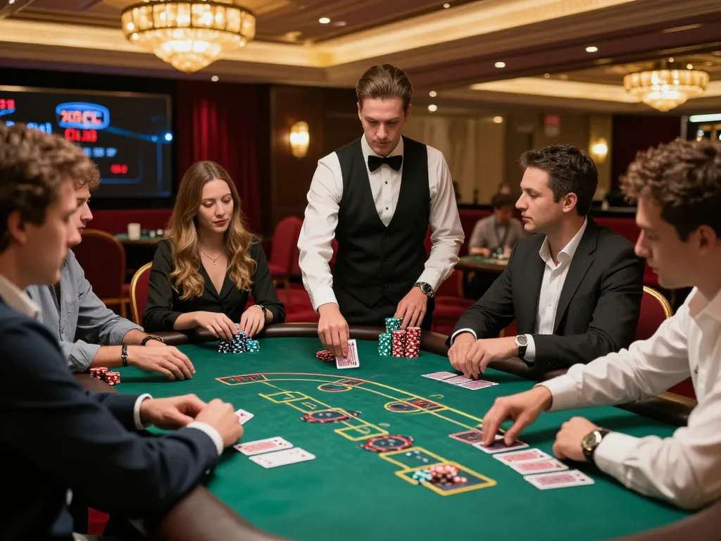 Players strategically betting at a 789club blackjack table with vibrant casino ambiance.