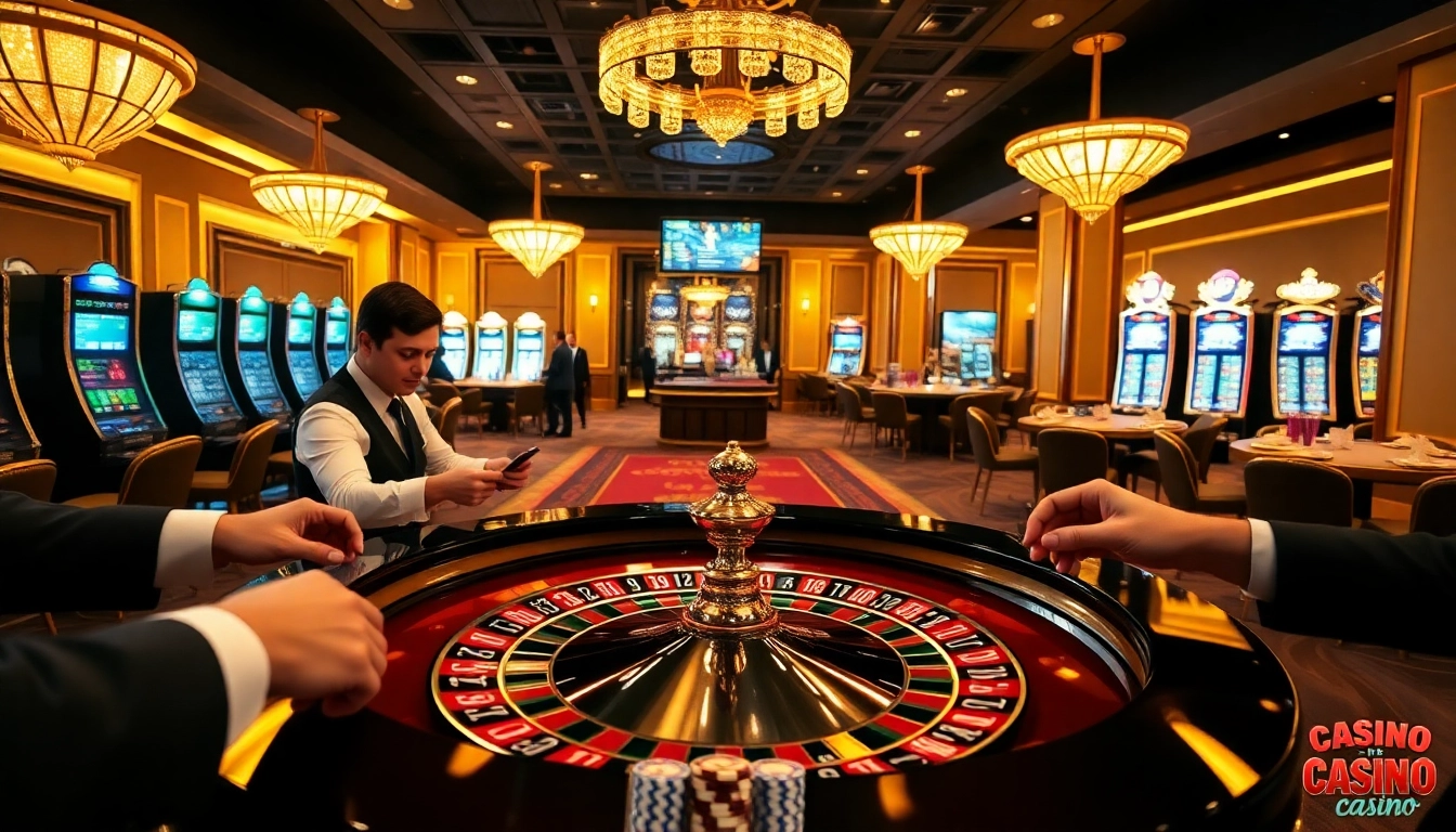 Attirer des joueurs à une table de casino de luxe avec des éléments dynamiques montrant l'excitation des casinos en ligne fiables.