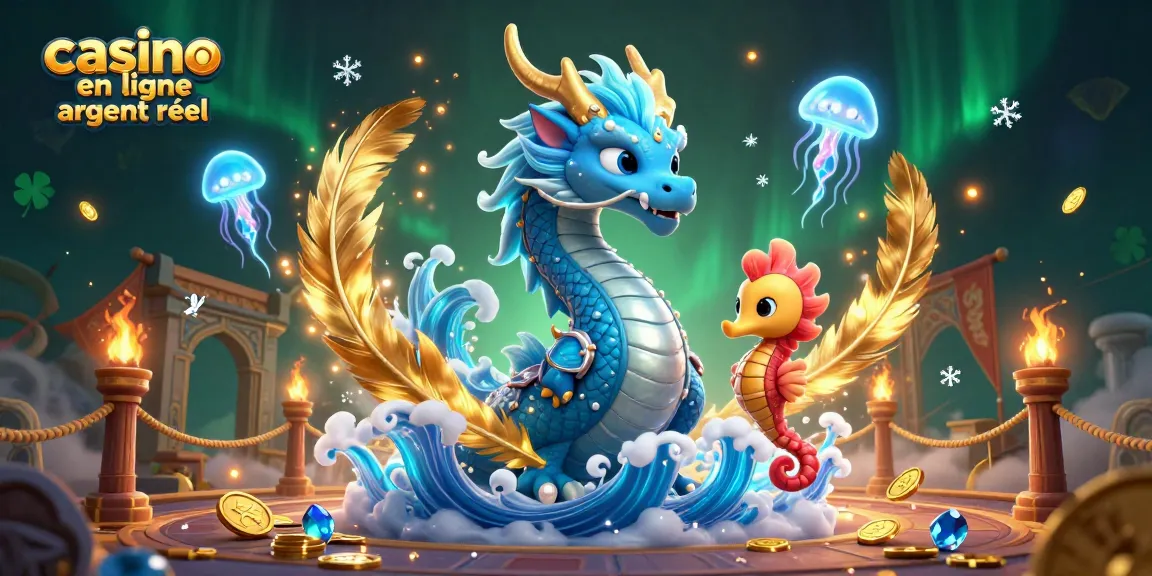 Plongez dans l'univers captivant du casino en ligne argent réel avec un dragon aquatique et des créatures marines illuminantes.