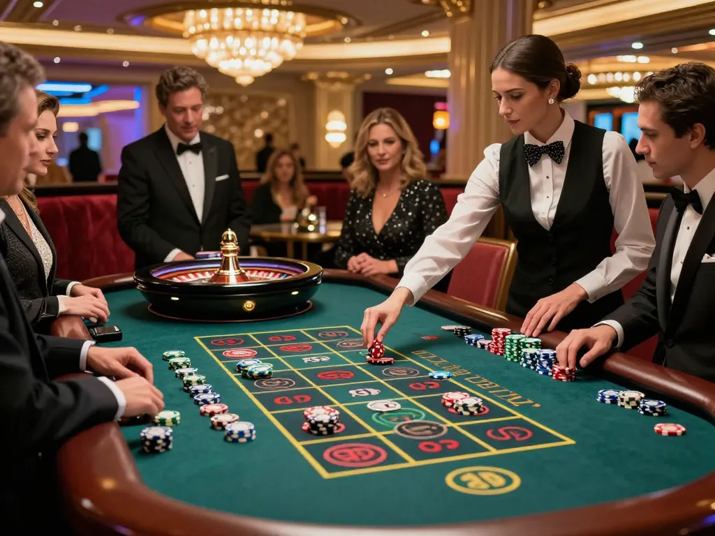 Watch players engaged in c168 roulette game with vibrant chips and spinning wheel in upscale casino atmosphere.