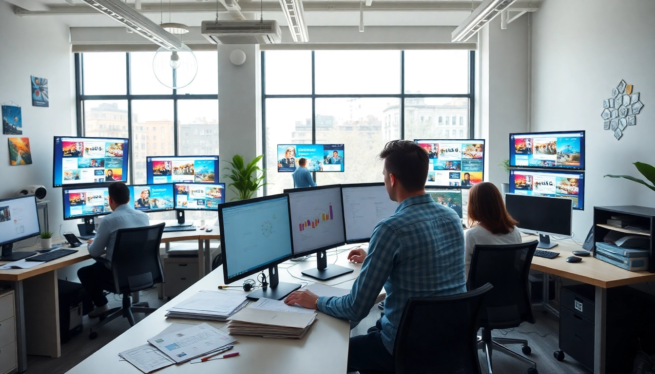 Website erstellen lassen mit einem kreativen Team in einem modernen Büro, das zusammenarbeitet.