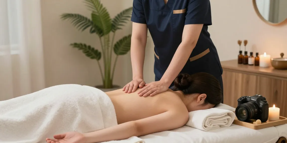 Relaxing 목동출장마사지 session in a serene home environment with essential oils and soft lighting.