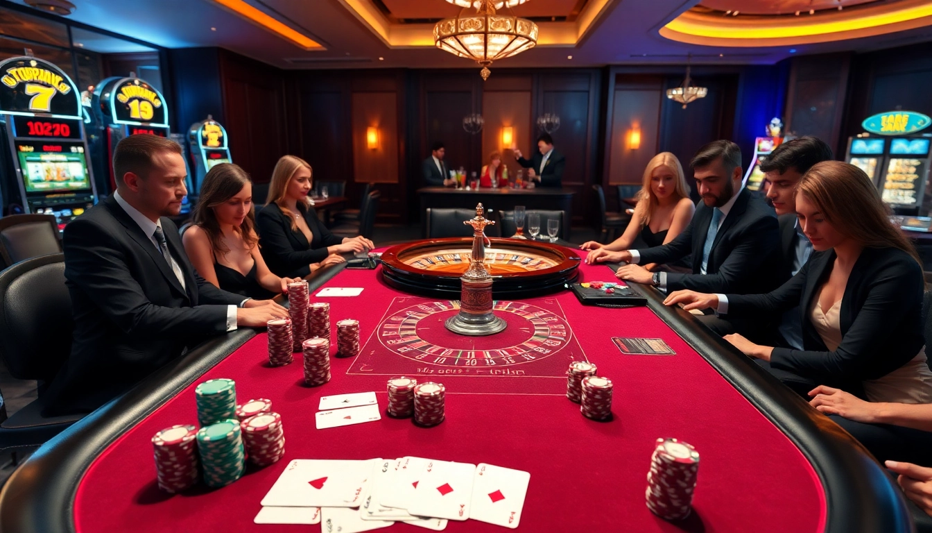 Découvrez l'excitation du casino en ligne fiable avec un cadre de poker luxueux et une roue de roulette vibrant.