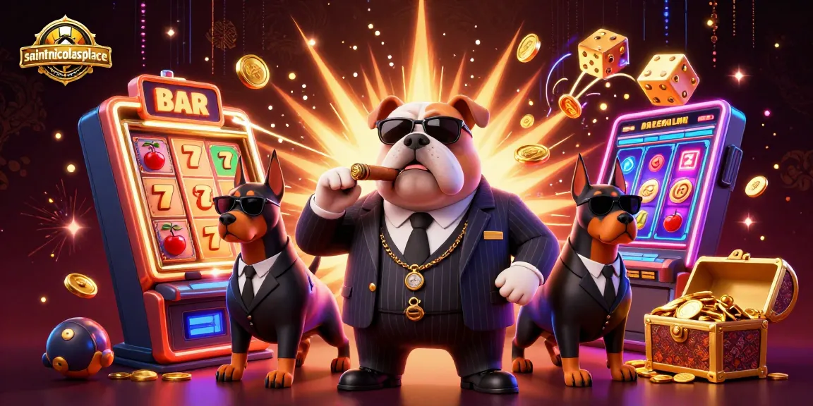 Experience the thrill at saintnicolasplace with a dynamic scene of cartoon characters enjoying casino games and big wins.