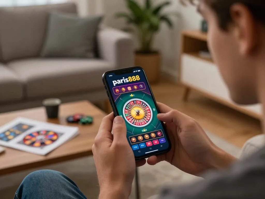 Berinteraksi dengan paris888 di smartphone sambil mempersiapkan taruhan roulette online yang menarik.
