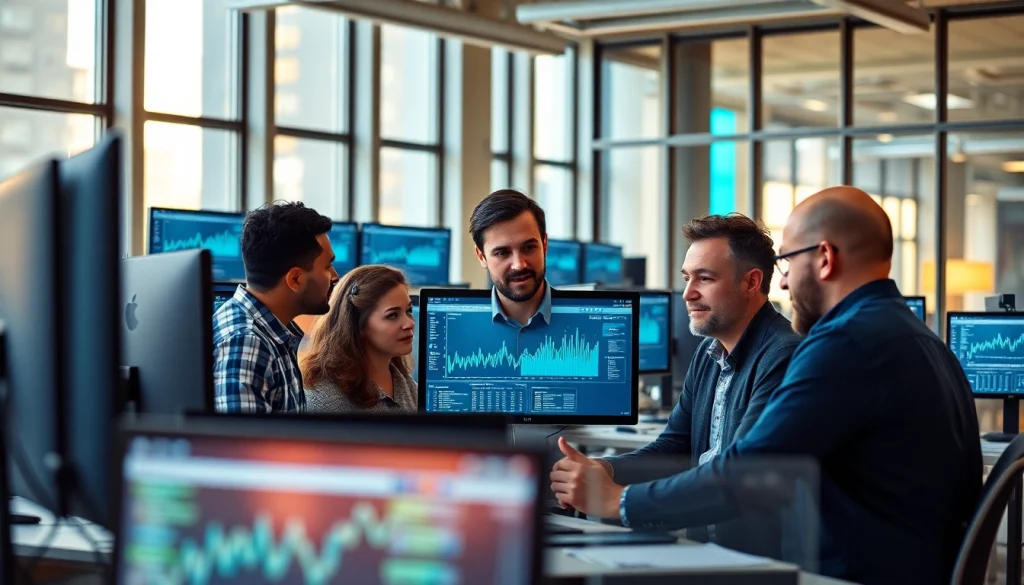 Engaged Proxmox Virtualization Experts collaborating in a vibrant office setting.