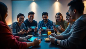 Young adults enjoying a vibrant gaming session with MV88 mobile platform.