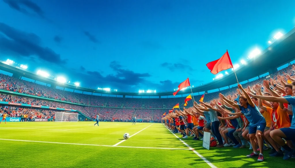 축구중계를 즐기는 관중들이 열광하는 모습