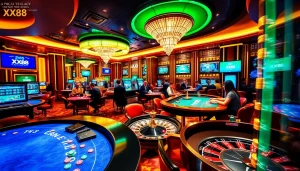 Heart-pounding gaming action at XX88 casino with vibrant tables and enthusiastic players.