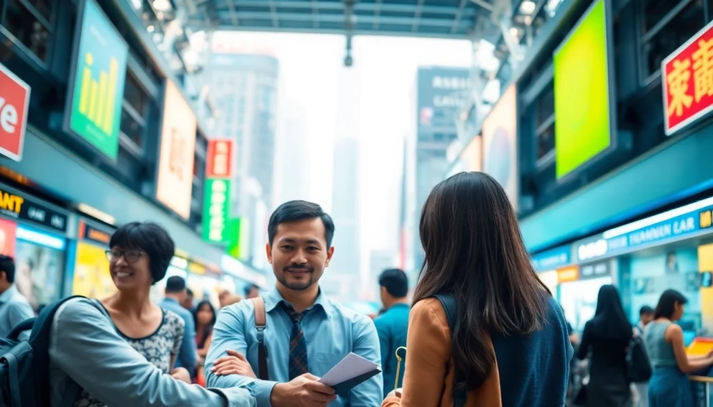 카드깡 관련 금융 거래를 진행하는 모습, 다양한 사람들이 활동하는 활기찬 시장 풍경