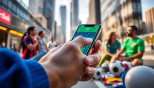 Engage with sports betting apps India interface on a smartphone showcasing vibrant urban excitement.