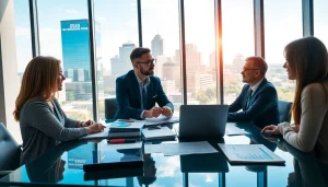 Investment management San Antonio advisor meets clients in a modern office setting.