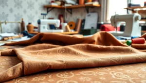 Punta di Roma stof met rijke textuur en kleurrijke naaigerei op de tafel.