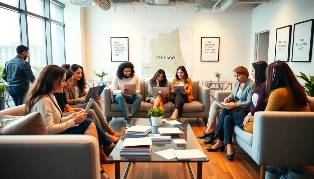 Engaging scene illustrating a free job post chicago opportunity in a vibrant office atmosphere.