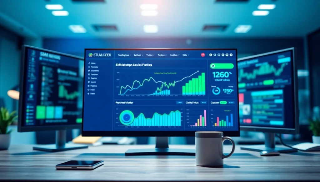 Maximize engagement with a visually dynamic smm reseller panel dashboard interface depicting digital marketing analytics.