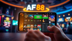 AF88 online gambling platform showcasing exciting casino games and sports betting on a mobile device.