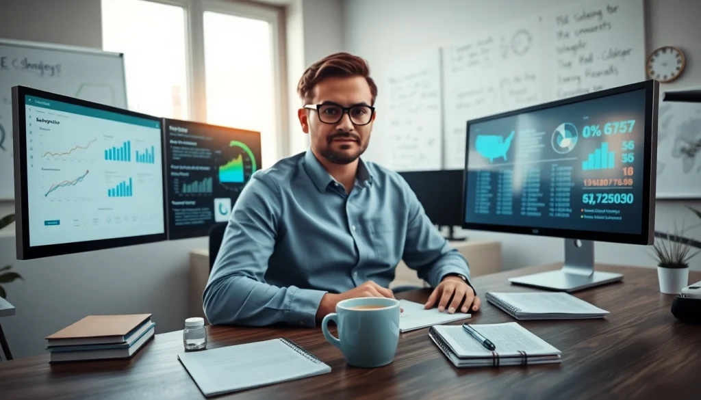 SEO expert Malaysia analyzing digital data in a professional office setting.