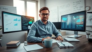 SEO expert Malaysia analyzing digital data in a professional office setting.