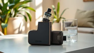 Vape beim Verwenden des Oxva Geräts in einem eleganten, modernen Raum.