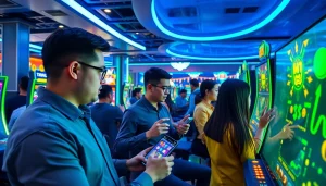 Menggali keseruan permainan slot deposit pulsa dengan latar belakang kasino modern yang canggih.