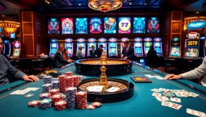 Players enjoying a thrilling game at nohu90 com, featuring colorful chips and a roulette wheel.