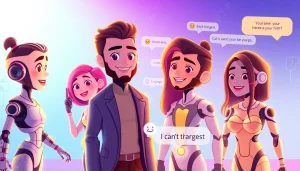 Engaging visual of AI characters in a sex chat AI interface, showcasing interactive conversations.