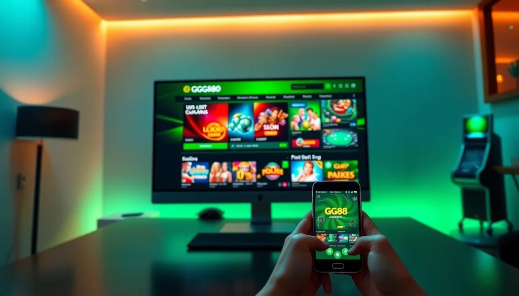 Exciting GG88 COM online casino interface with vibrant game visuals.