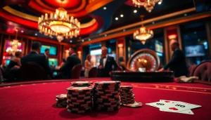Experience high-stakes poker action at https://f168.ing/ with vibrant casino lights and thrilling atmosphere.