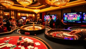Exciting casino gameplay at MM88 with colorful chips and a spinning roulette wheel.