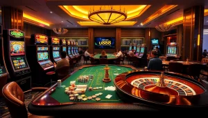 Engaging players at u8888 casino surrounded by colorful slots and poker action.