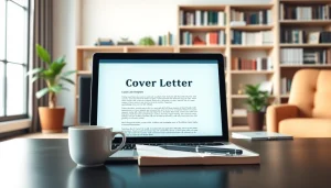 Enhance your Cover Letter Generation process with a professional workspace featuring a laptop and coffee.