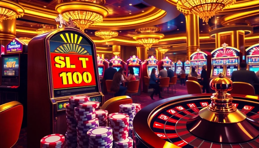 Excited players try their luck at slot bet 100 machines in a luxurious casino.