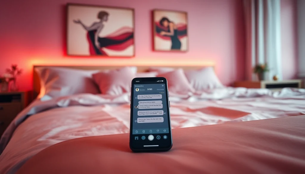 Engaging ai sexting conversation on a smartphone in a romantic bedroom setting.