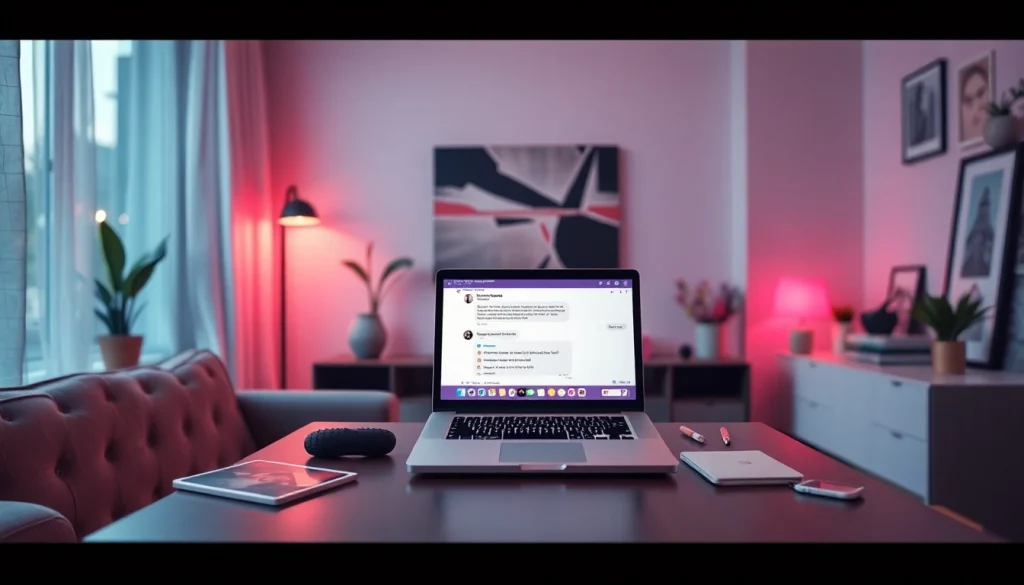 Engaging ai sexting conversation on a laptop in a cozy, romantic setting.