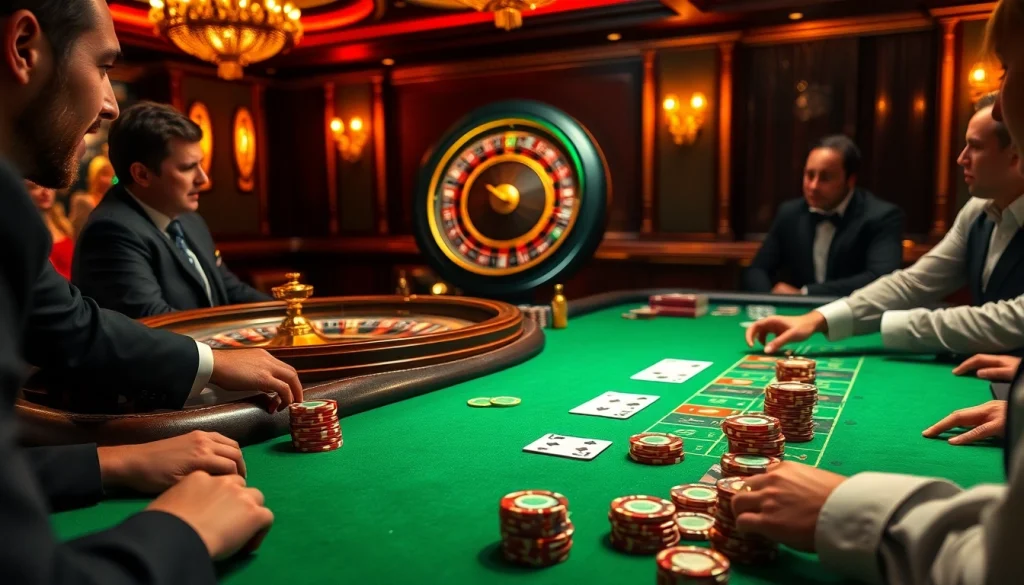 Players winning big at a luxurious poker table, showcasing https://kjc.football/ excitement and thrills in gambling.