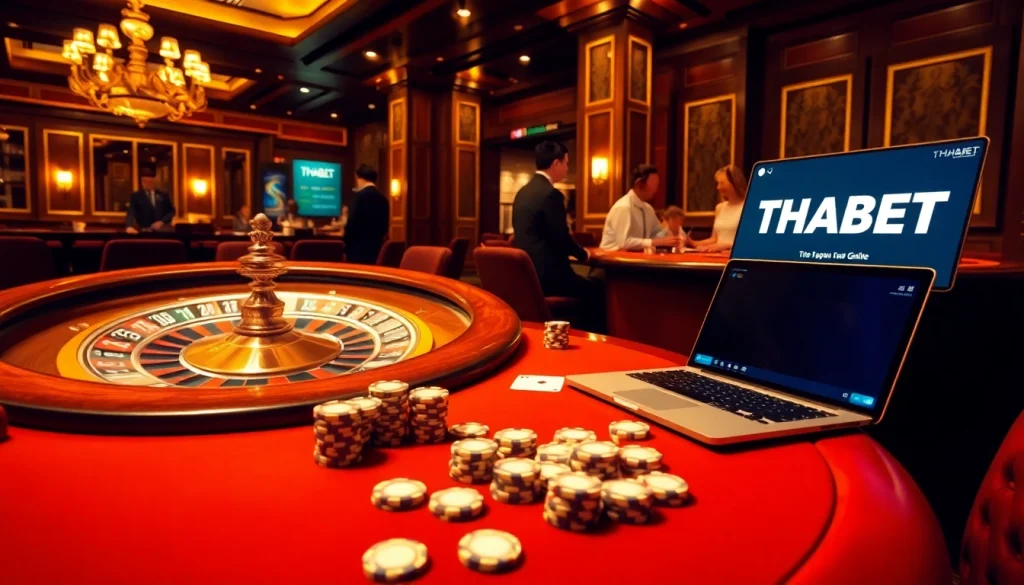 Experience thrilling gameplay with the THABET link as players engage at a luxurious casino table.