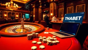 Experience thrilling gameplay with the THABET link as players engage at a luxurious casino table.