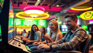 Menggambarkan pengalaman seru istana777 bet dalam suasana kasino yang ceria.