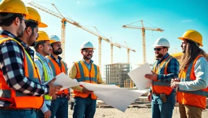 Southern California contractors association workers collaborating at a construction site.